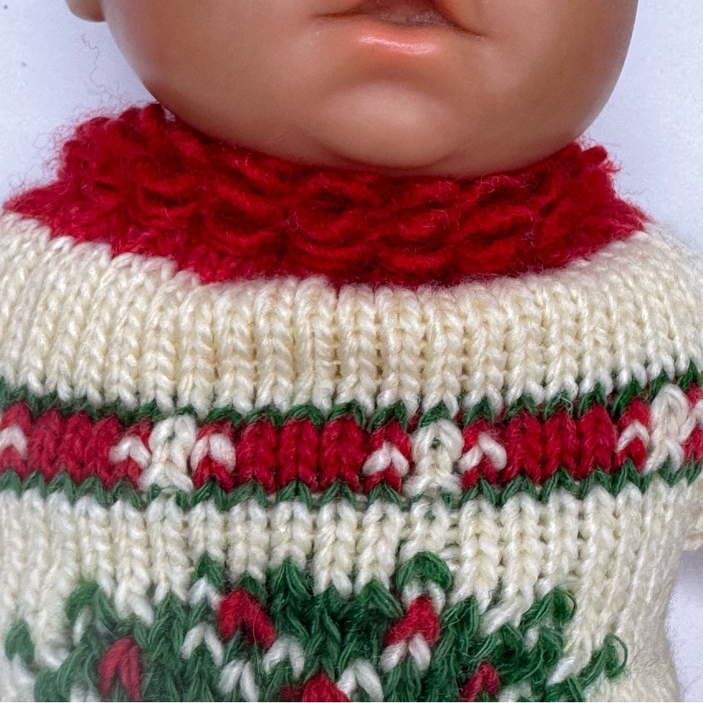 Doll or Teddy Bear Christmas Sweater and Santa Hat Set Wreath Red Creme Green - Picture 5 of 16